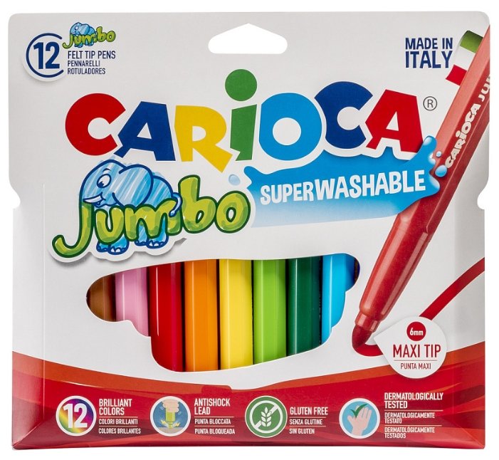 Фломастеры смываемые Carioca JUMBO, 12 шт. (40565)