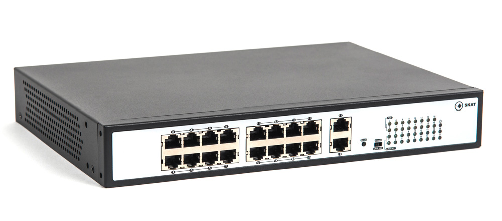 

Коммутатор Бастион SKAT PoE-16E-2G, кол-во портов: 16x100 Мбит/с, кол-во SFP/uplink: RJ-45 2x1 Гбит/с, PoE: 16x30Вт (макс. 250Вт) (SKAT PoE-16E-2G), SKAT PoE-16E-2G