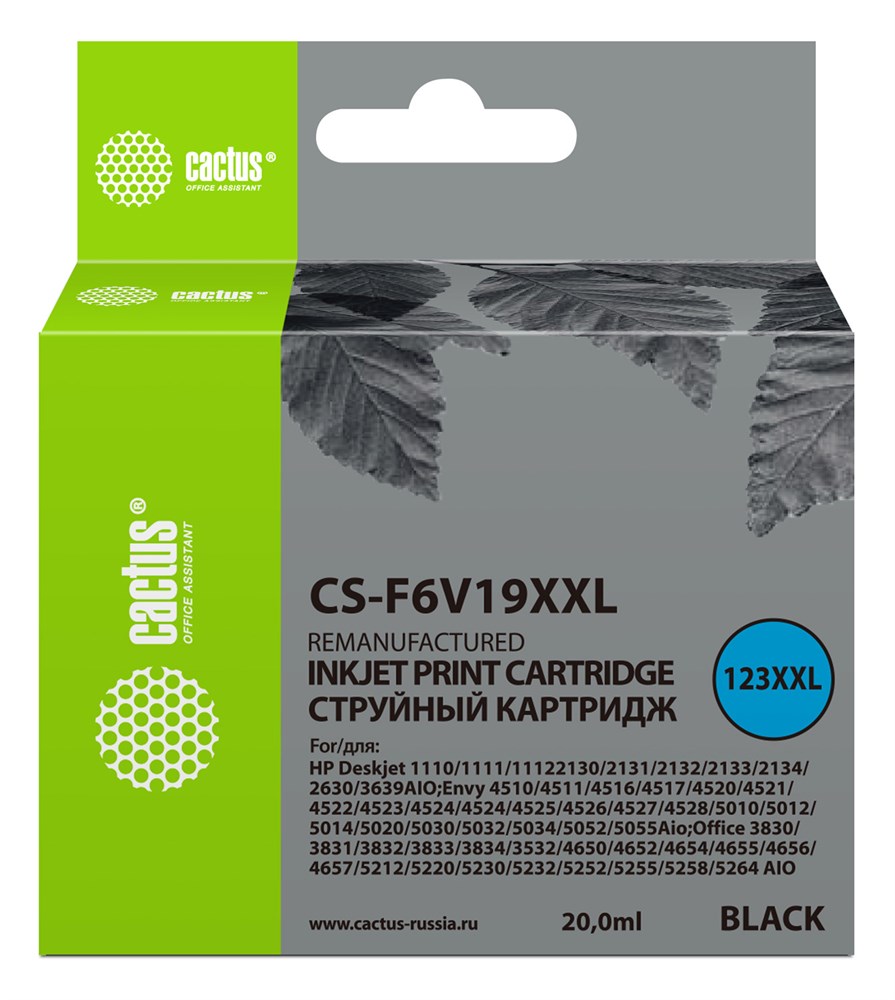 

Картридж струйный Cactus CS-F6V19XXL (F6V19XXL), черный, совместимый, 1000 страниц, 20мл, для DeskJet 1110/1111/1112/2130