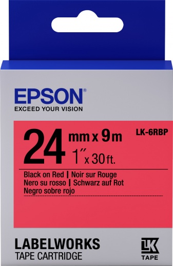 Кассета с лентой Epson LK6RBP, 2.4 см x 9 м, черный на красном, оригинальная (C53S656004)