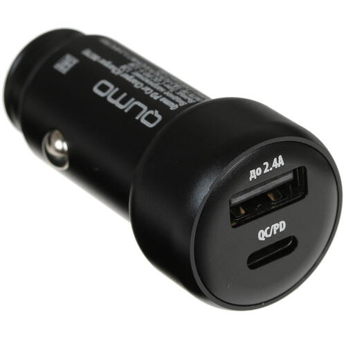 Автомобильное зарядное устройство Qumo All QC/PD Charger 0079, USB, 1xUSB Type C, 2.4А, QC, PD, черный (Charger 0079)