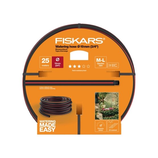 

Шланг FISKARS 1027100, ПВХ, поливочный, армированный, d = 3/4" (19 мм), 25м (1027100), 1027100