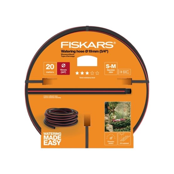 

Шланг FISKARS 1027109, ПВХ, поливочный, армированный, d = 3/4" (19 мм), 20м (1027109), 1027109