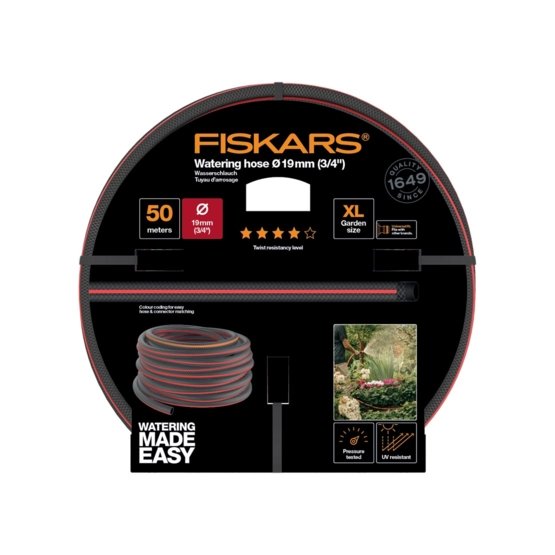 

Шланг FISKARS 1027111, ПВХ, поливочный, армированный, d = 3/4" (19 мм), 50м (1027111), 1027111