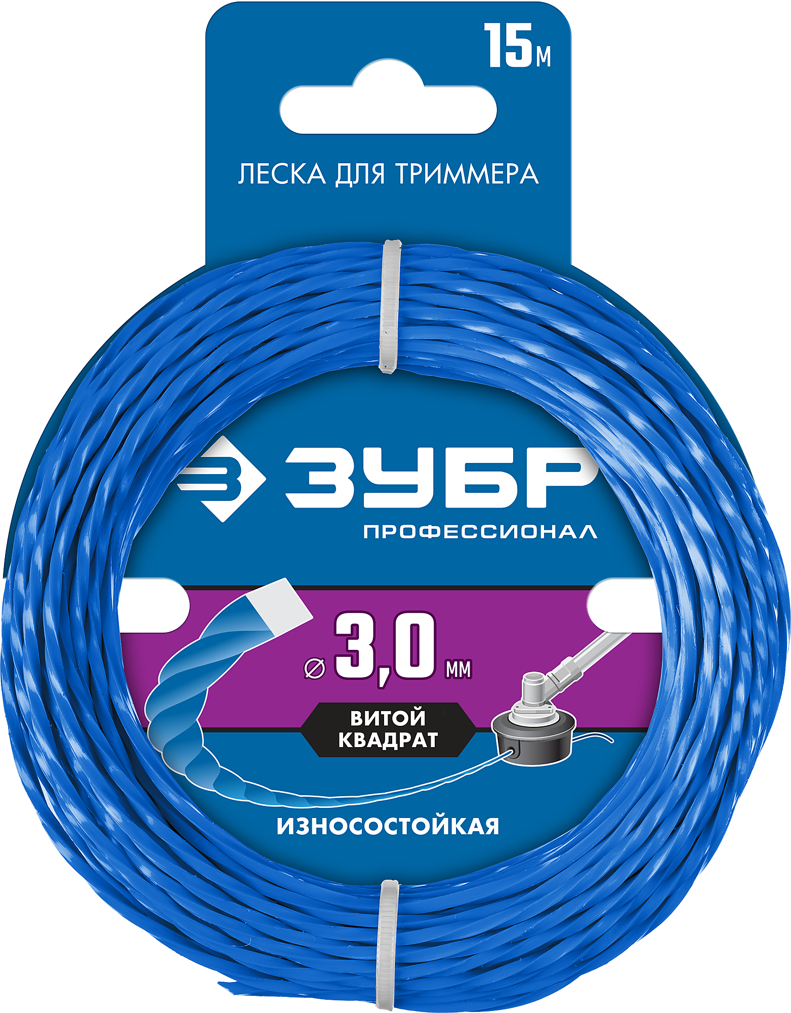 Леска триммерная ЗУБР 71030-3.0, витой квадрат (твист) 3 мм x 15 м