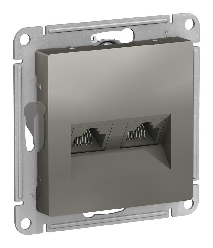 

Розетка RJ-45+RJ-45 скрытый монтаж категория 5e, механизм без рамки, сталь, Schneider Electric AtlasDesign (ATN000985), 0