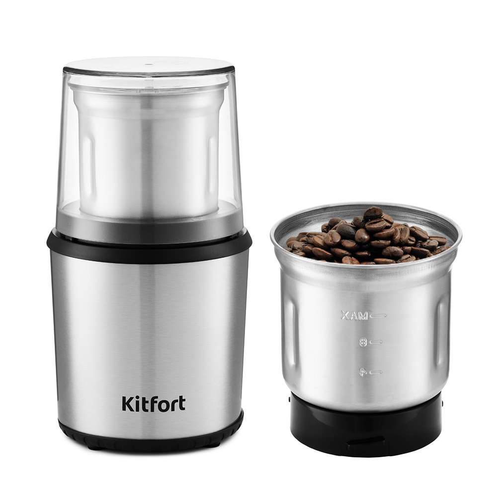 

Кофемолка Kitfort KT 757, жернова, 75 г, 200 Вт, сталь/черный (KT-757), 757