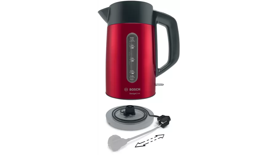 

Чайник электрический Bosch DesignLine TWK 1.7л. 2.4 кВт, металл/пластик (двойные стенки), красный/черный (TWK4P434), TWK