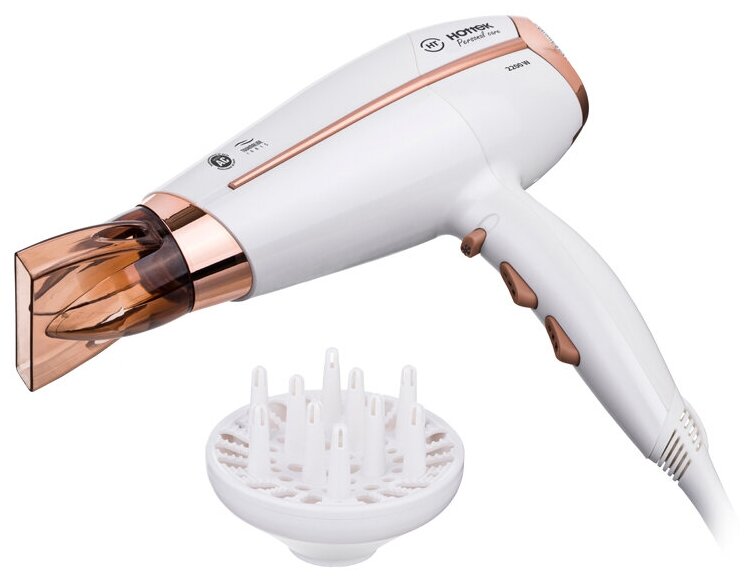 

Фен HOTTEK HT-967-101 2200Вт, 6 режимов, ионизация, белый (HT-967-101), HT-967-101