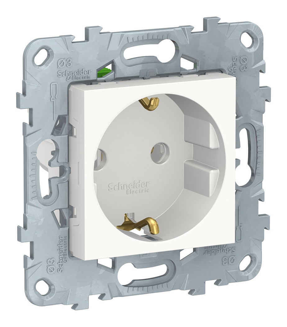 

Розетка Schneider Electric Unica New, скрытый монтаж, однопостовая, с з/к, 16A, механизм с накладкой без рамки, IP20, безвинтовые клеммы, белый (NU505618), 0