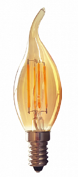 Лампа светодиодная E14 свеча на ветру, 5Вт, 3000K / теплый свет, 550лм, филаментная, BK-ЛЮКС BK-14W5CF30 GOLD