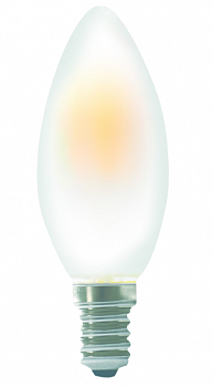 Лампа светодиодная E14 свеча, 7Вт, 3000K / теплый свет, 650лм, диммируемая, филаментная, BK-ЛЮКС BK-14W7C30 Frosted