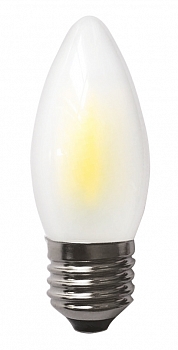 Лампа светодиодная E27 свеча, 5Вт, 3000K / теплый свет, 450лм, филаментная, BK-ЛЮКС BK-27W5C30 Frosted