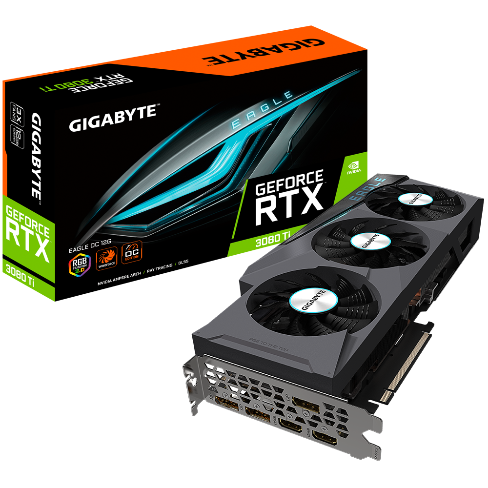 

Видеокарта GIGABYTE NVIDIA GeForce RTX 3080Ti EAGLE OC, 12Gb DDR6X, 384bit, PCI-E, 2HDMI, 3DP, Retail (GV-N308TEAGLE OC-12GD LHR), EAGLE OC