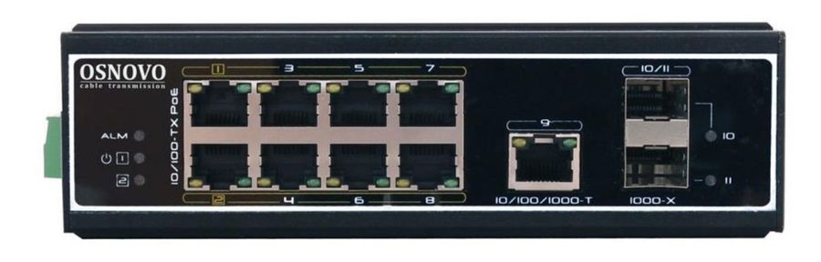 Коммутатор OSNOVO SW-60812/I, кол-во портов: 8x100 Мбит/с, SFP 2x1 Гбит/с, кол-во SFP/uplink: RJ-45 1x1 Гбит/с, PoE: 6x60Вт (макс. 300Вт) (SW-60812/I) SW-60812/I SW-60812/I - фото 1