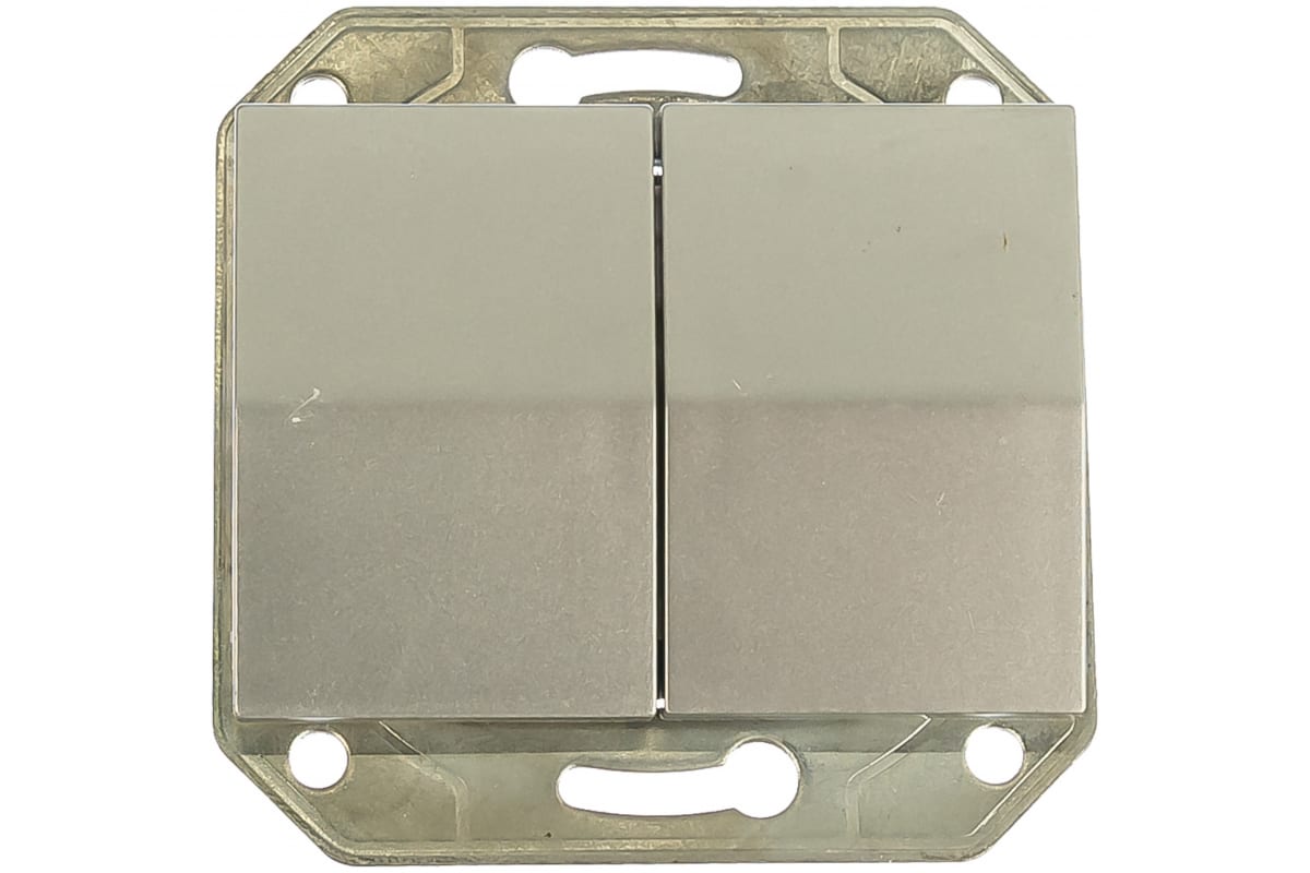 Выключатель СВЕТОЗАР Эффект SV-54434-SM, 2кл., скрытый монтаж, механизм с накладкой без рамки, светло-серый металлик (SV-54434-SM)