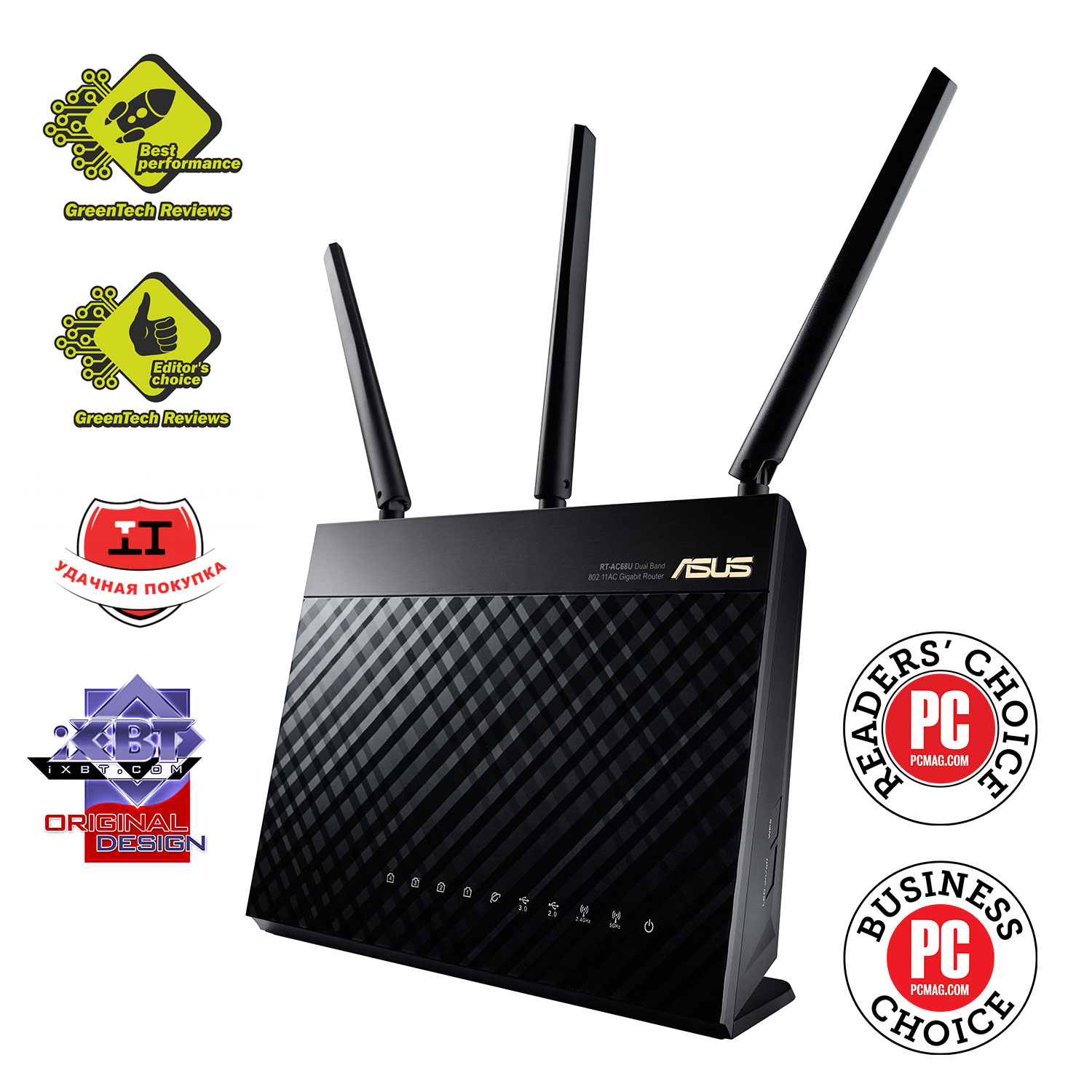 

Wi-Fi роутер ASUS RT-AC68U, 802.11a/b/g/n/ac, 2.4 / 5 ГГц, до 1.9 Гбит/с, LAN 4x1 Гбит/с, внешних антенн: 3, 1шт.xUSB 2.0, 1шт.xUSB 3.0 (90IG00C0-BM3010), RT-AC68U
