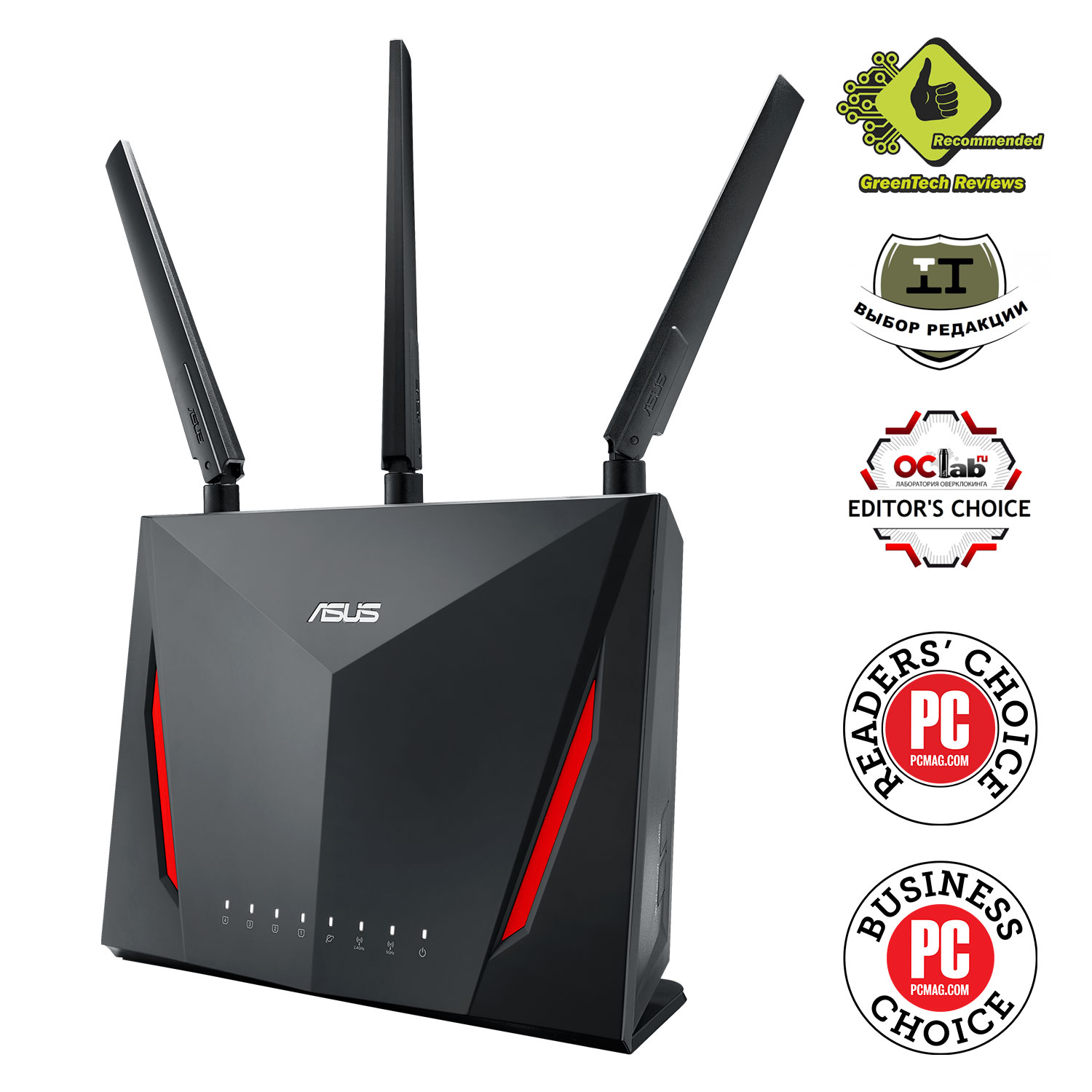 

Wi-Fi роутер ASUS RT-AC86U, 802.11a/b/g/n/ac, 2.4 / 5 ГГц, до 2.92 Гбит/с, LAN 4x1 Гбит/с, WAN 1x1 Гбит/с, внешних антенн: 3x3dBi, внутренних антенн: 1 x3dBi, 1шт.xUSB 2.0, 1шт.xUSB 3.0 (90IG0401-BN3000), RT-AC86U