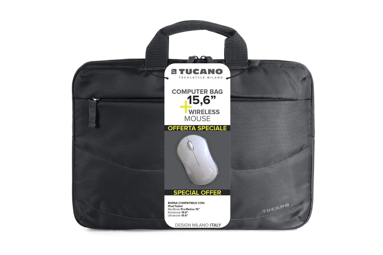 

15.6" Сумка TUCANO Borsa Idea + беспроводная мышь, черный (BU-BIDEA-WM), Borsa Idea + беспроводная мышь