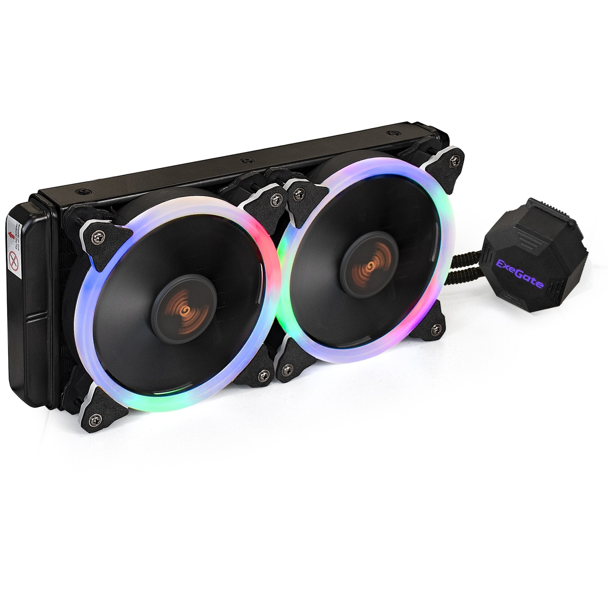 

Жидкостное охлаждение ExeGate BlackWater-240.PWM.RGB для Socket 115x/2066/2011/2011-3/1356/1366/1200/775/AM4/AM3/AM3+/FM1/AM2+/FM2/FM2+, 250 Вт, 2x120мм, RGB LED (EX286160RUS), BlackWater-240.PWM.RGB