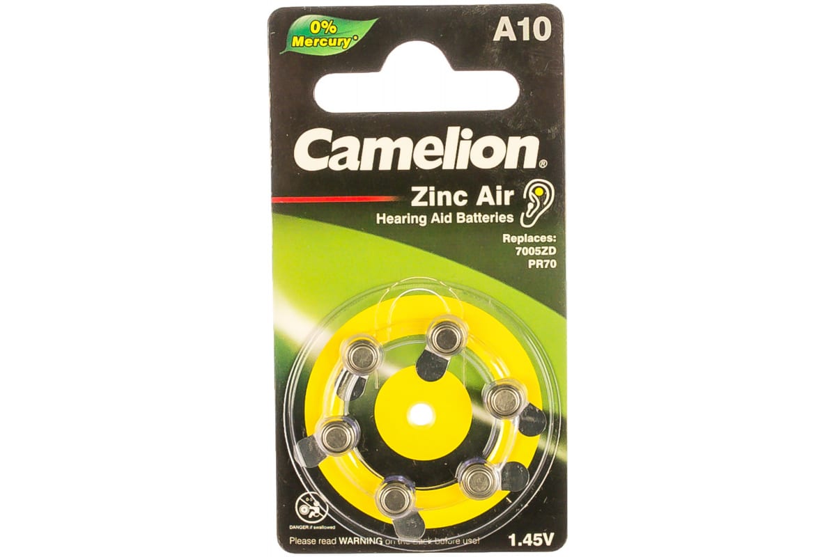 

Батарея Camelion Zinc Air, ZA10, 1.4V, 6шт. (15905226)