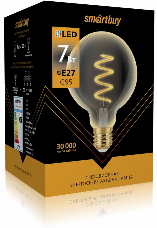 

Лампа светодиодная E27 шар/G95, 7Вт, 3000K / теплый свет, 420лм, филаментная, SMARTBUY Smartbuy-G95-7W/3000/E27 (SBL-G95Art-7-30K-E27), Smartbuy-G95-7W/3000/E27