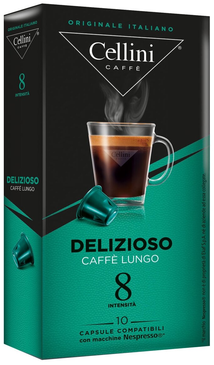 Капсулы кофе/эспрессо-лунго Cellini Delizioso Caffe Lungo, 10 порций/10 капсул, Nespresso Original (1407247)