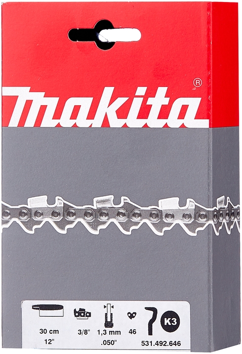 

Цепь пильная Makita 531492646 шаг 3/8", звеньев: 46шт., ширина паза: 1.3мм, длина шины: 30.5см/12" (531492646), 531492646