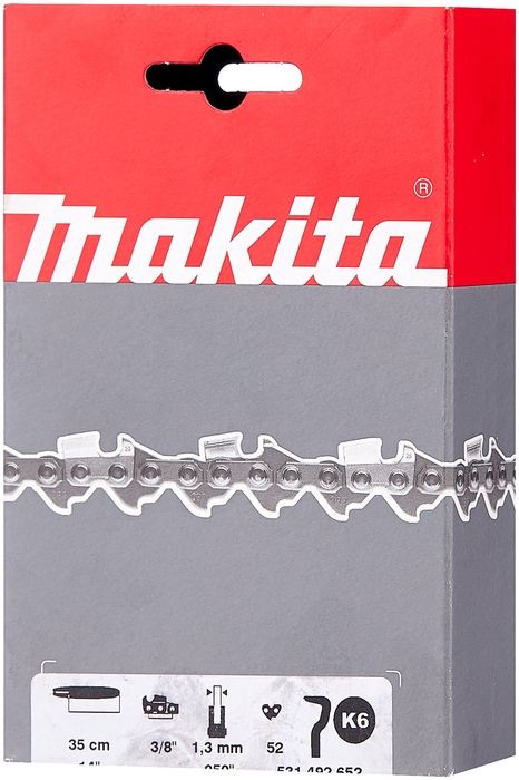

Цепь пильная Makita 531492652 шаг 3/8", звеньев: 52шт., ширина паза: 1.3мм, длина шины: 35см/14" (531492652), 531492652