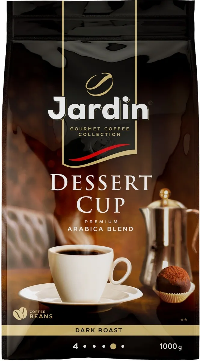 

Кофе молотый Jardin Dessert Cup 1 кг, 100% арабика, темная обжарка, средний помол, мягкая упаковка (1629-06), Dessert Cup