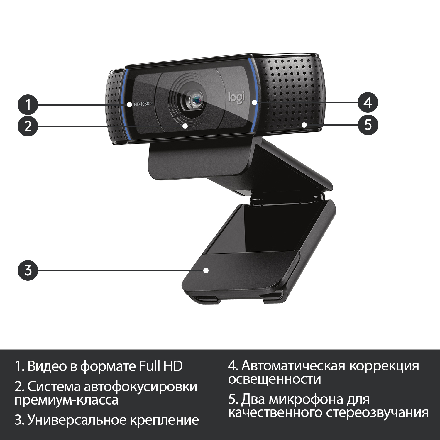 Вебкамера Logitech C920, 2 MP, 1920x1080, 266796 купить по цене 10200 руб в  Красноярске в интернет-магазине e2e4