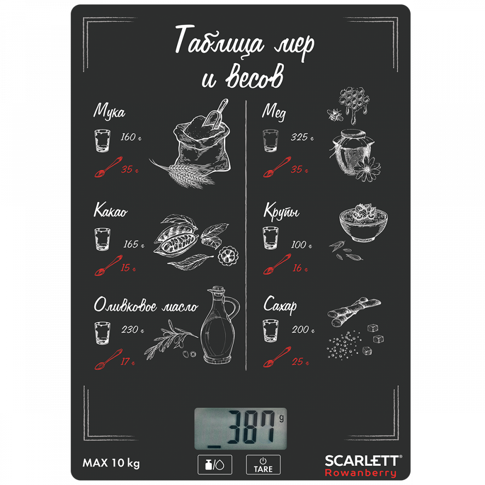 Кухонные весы электронные Scarlett SC-KS57P94 10кг, 2AAA, черный/принт (SC-KS57P94), цвет черный/принт
