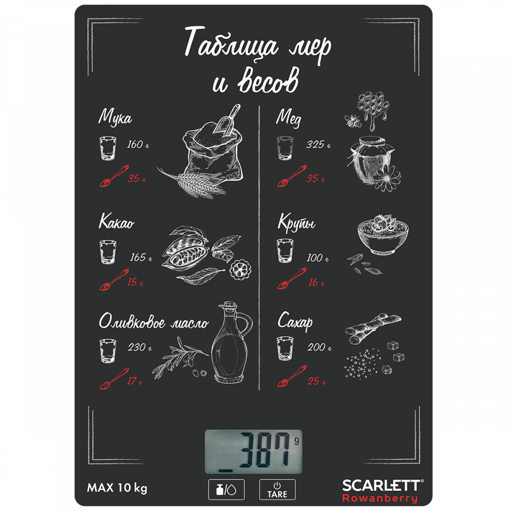 

Кухонные весы электронные Scarlett SC-KS57P94 10кг, 2AAA, черный/принт (SC-KS57P94), SC-KS57P94
