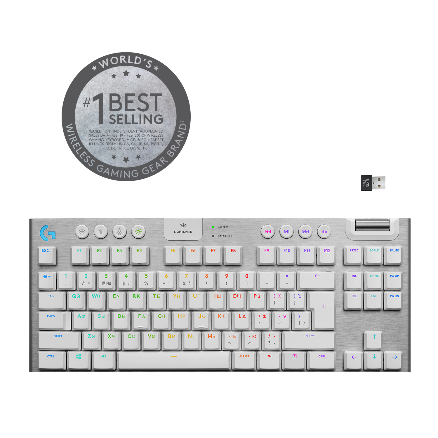 Клавиатура беспроводная Logitech G915 TKL White, механическая, GL Tactile, подсветка, Bluetooth / USB, белый/серебристый (920-010117), цвет белый/серебристый - фото 1