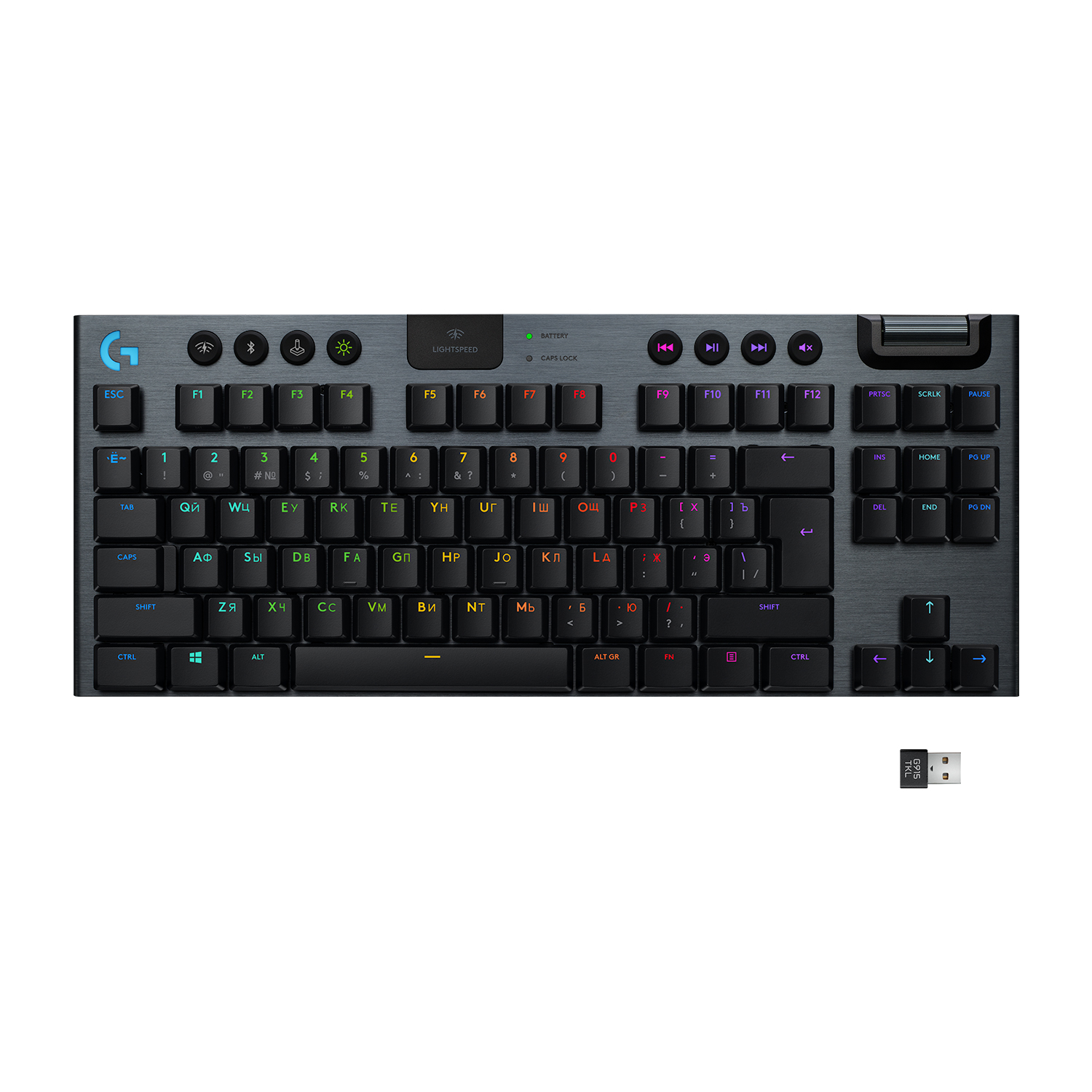 

Клавиатура беспроводная Logitech G915 TKL, механическая, GL Clicky, подсветка, Bluetooth, черный/серый (920-009536), G915 TKL