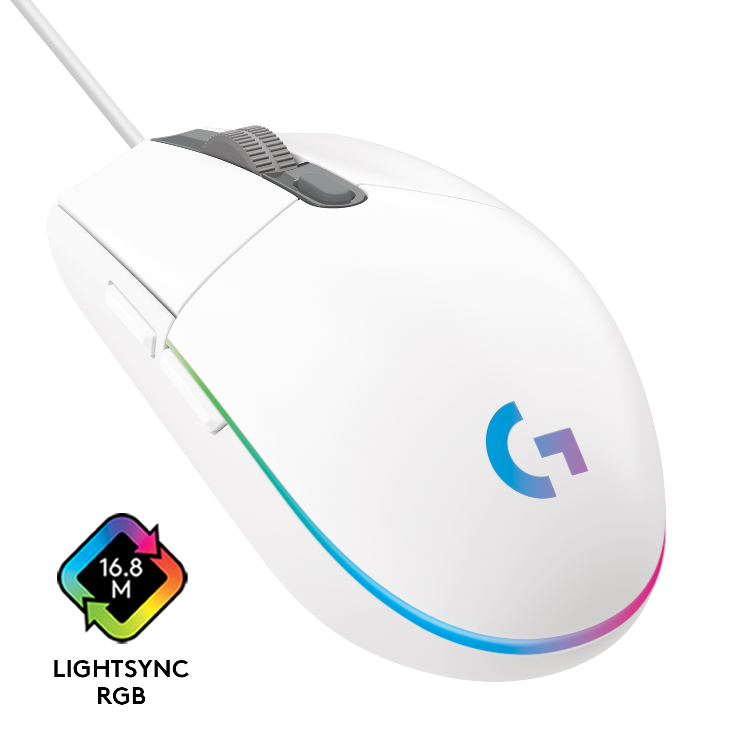 Мышь проводная Logitech G102 LIGHTSYNC, 8000dpi, оптическая светодиодная, USB, белый (910-005824)