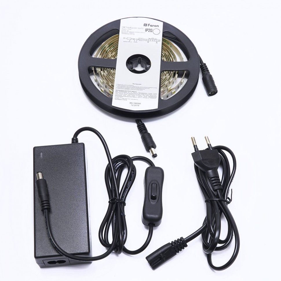 

Лента светодиодная LS606, 3м, SMD 5050, 60шт./14.4Вт на метр, 12V, 4000K, белый, IP20 Feron (27720), LS606