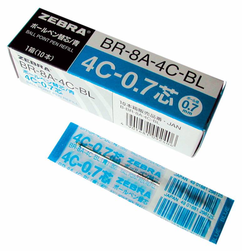 

Стержень шариковый Zebra 4C, 0.7 мм, синий (BR-8A-4C-BL), BR-8A-4C-BL