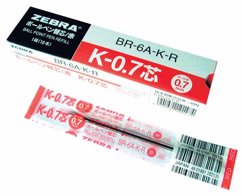 Стержень шариковый Zebra BR-6A-K-BK, 0.7 мм, 1шт