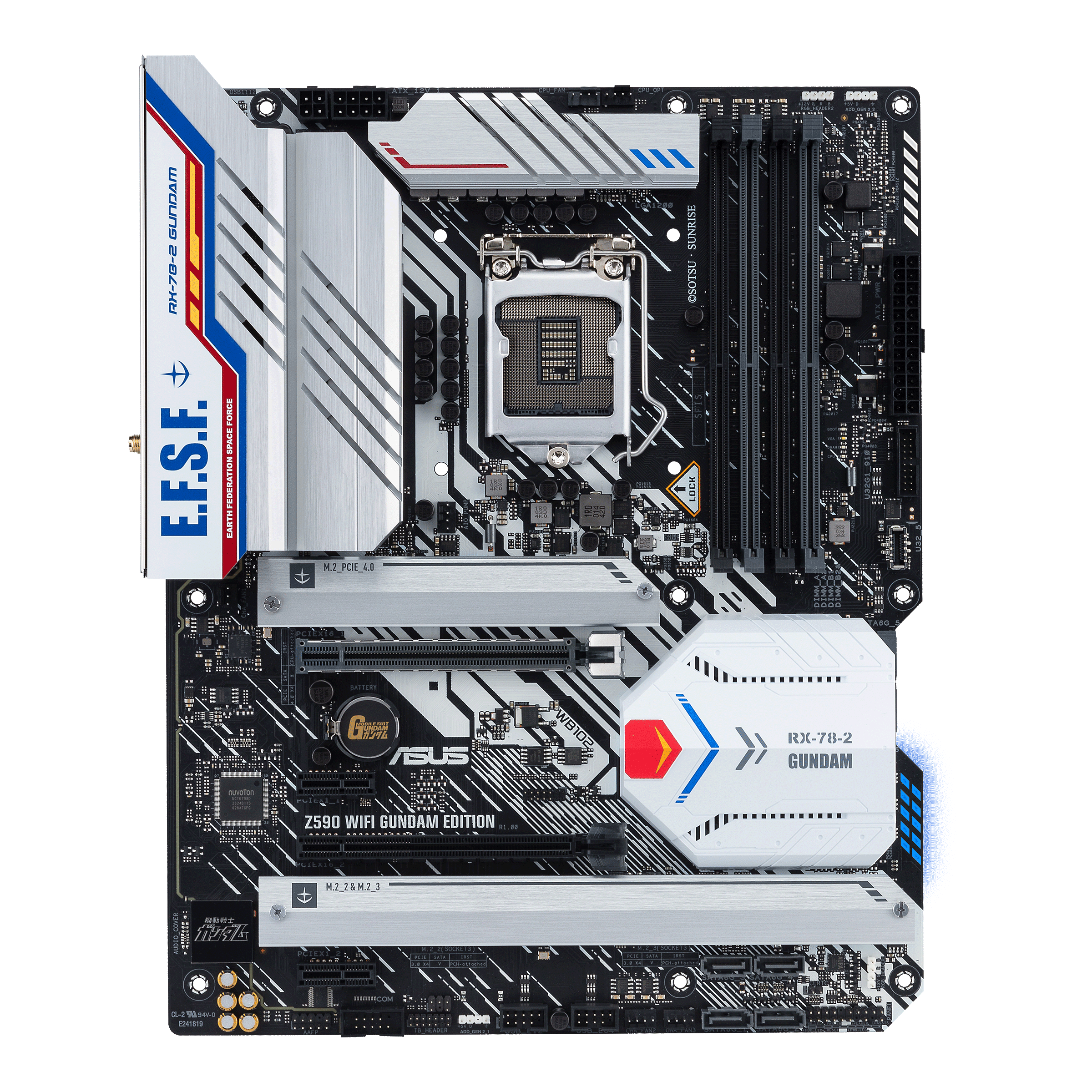 

Материнская плата ASUS Z590 WIFI GUNDAM EDITION, Socket1200, Intel Z590, 4xDDR4, 2PCI-Ex16, 6SATA3, 7.1-ch, 100/1000/2500 Мбит/с, 8USB 3.2, USB Type-C, HDMI, DisplayPort, ATX, Retail, Z590 WIFI GUNDAM EDITION