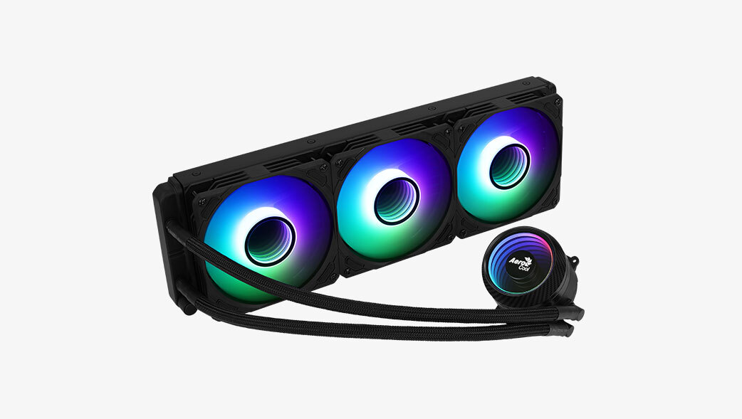 Жидкостное охлаждение AeroCool Mirage L360BK для Socket 115x/2066/2011/2011-3/1200/775/AM4/AM3/AM3+/FM1/AM2+/FM2/FM2+, 550 Вт, 3x120мм, ARGB (4710562757958)