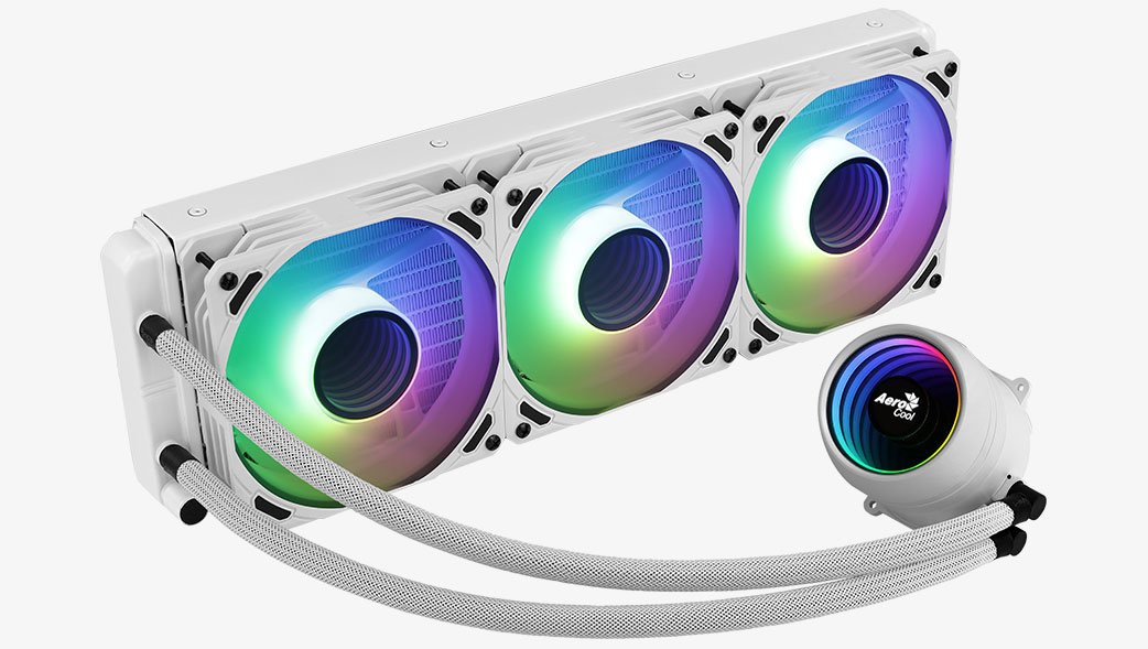 

Жидкостное охлаждение AeroCool Mirage L360WH для Socket 115x/2066/2011/2011-3/1200/775/AM4/AM3/AM3+/FM1/AM2+/FM2/FM2+, 550 Вт, 3x120мм, ARGB (4710562759167), Mirage L360WH
