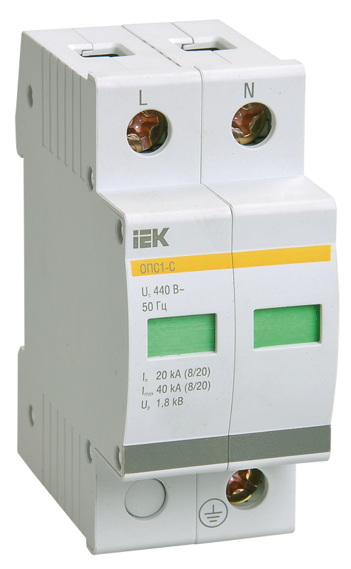Ограничитель импульсных перенапряжений IEK ОПС1-C 2P, 20кА, 400 В