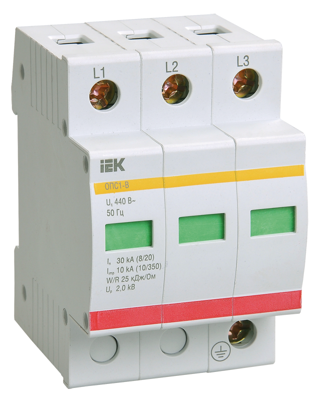 Ограничитель импульсных перенапряжений IEK ОПС1-C 3P, 20кА, 400 В