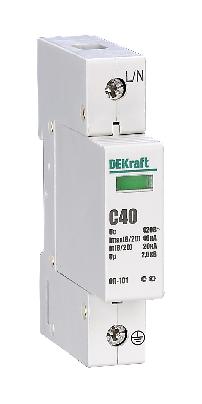 

Ограничитель импульсных перенапряжений DEKraft ОП-101 PRD1 1P, 20kA, 230В (18015DEK), PRD1