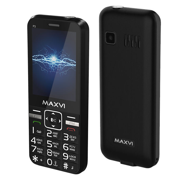 

Мобильный телефон MAXVI P3, 2.8" 320x240 TFT, Spreadtrum SC6531E, 32Mb RAM, 32Mb, BT, 1xCam, 2-Sim, 2700 мА·ч, micro-USB, черный, P3