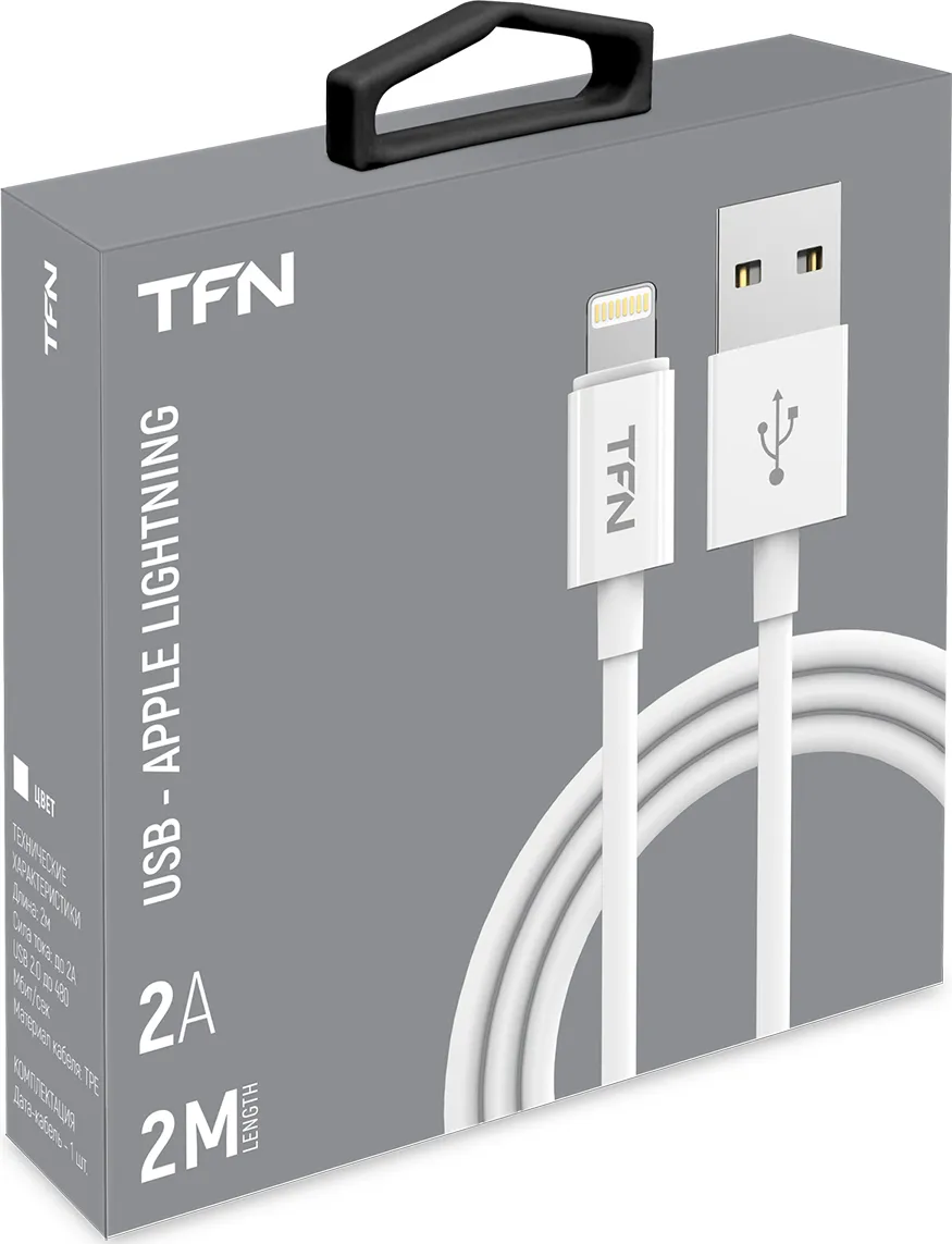 

Кабель USB-Lightning 8-pin, 2A, 2м, белый TFN (CLIGUSB2MTPWH)