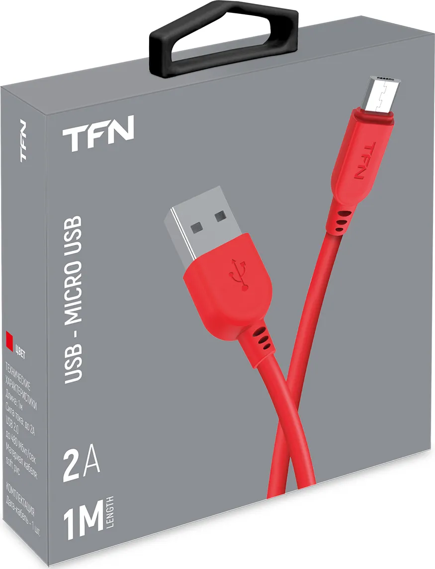 

Кабель USB 2.0(Am)-Micro USB 2.0(Bm), 2.4A, 1м, красный TFN (CMIC1MPVCRD), 0