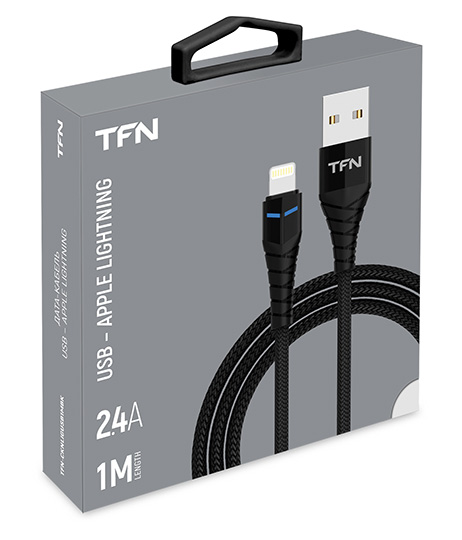 

Кабель USB-Lightning 8-pin, 2.4A, 1м, черный TFN Knight (CKNLIGUSB1MBK), Knight