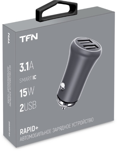 Автомобильное зарядное устройство TFN RAPID, 2xUSB, 3.1А, серый (CCRPD02)